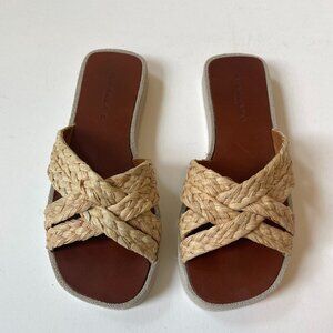 Robert Clergerie Gael Raffia Flatform Sandals Size 38 Boho Slip-On